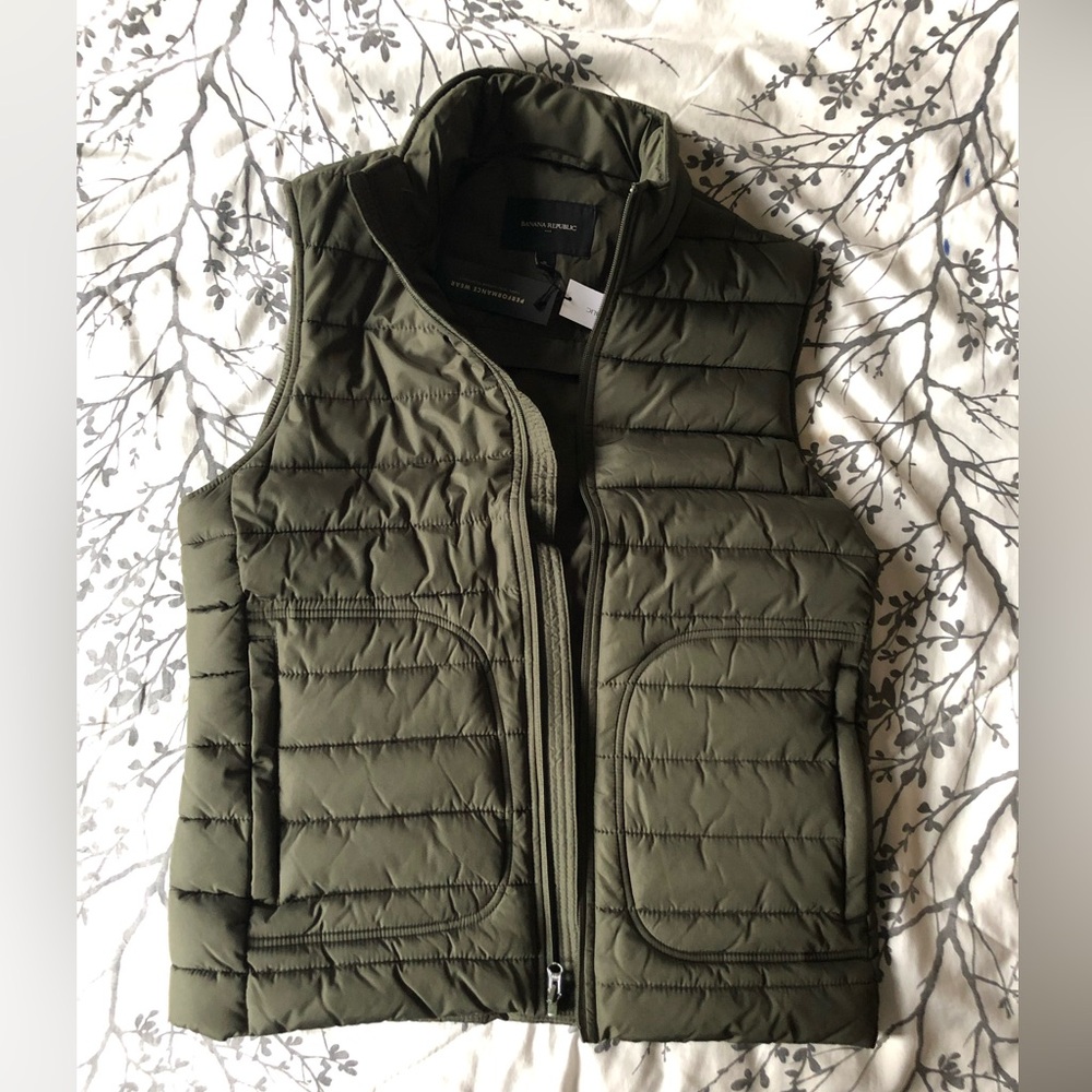 MEN’S BANANA REPUBLIC OD Green QUILTED Puffer Performance VEST S Small Mens